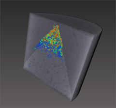 Strain visualization of a stable crack in a chevron notch test specimen.  